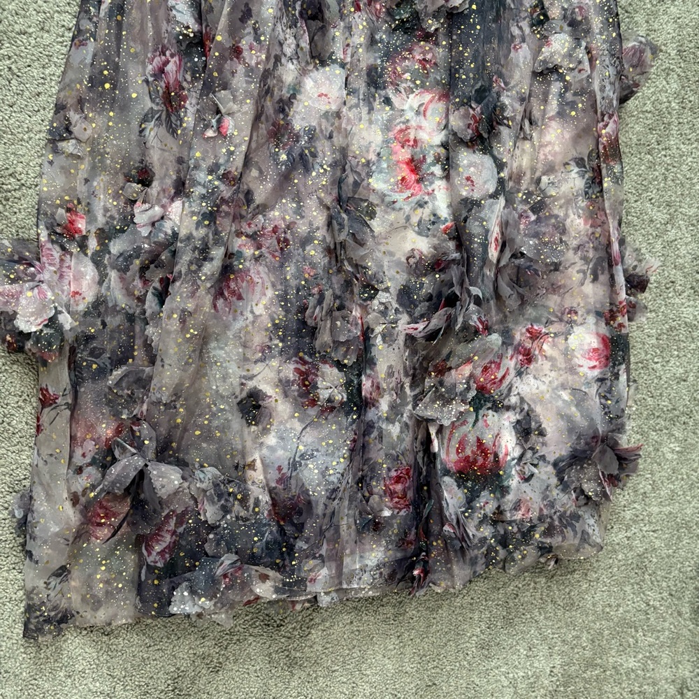 Marchesa Notte NEW Blouson Sleeve Foiled Floral Appliquéd 3D Organza Gown Sz 10 - Picture 16 of 16